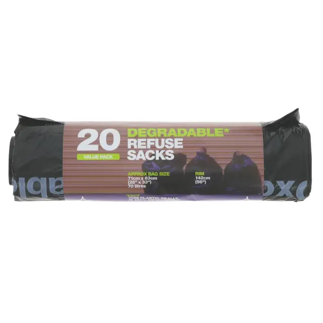 D2W - Refuse Sacks 70L Value Pack - 100% Degradable, 71x83cm - 20 BAGS