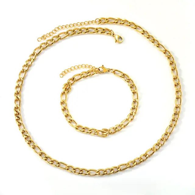 Figaro Chain 18K Gold Plated Bracelet and Choker Necklace Set