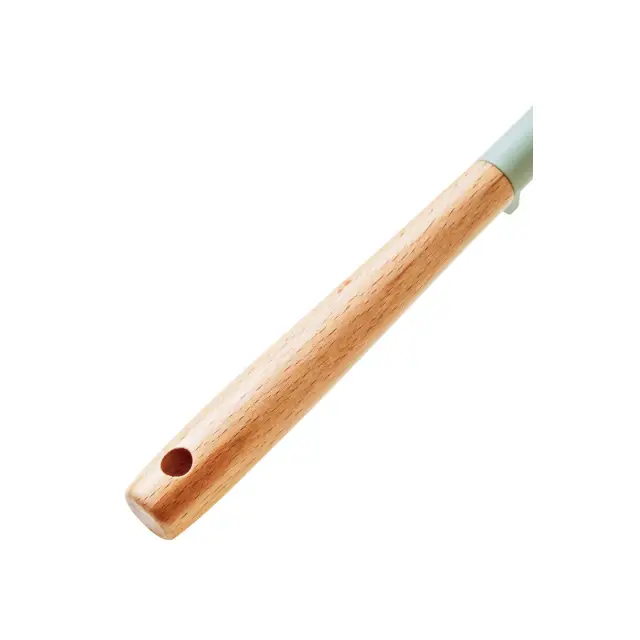 Nova Sage Green Silicone Head Slotted Turner With Round Wood Handle