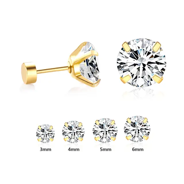 Four Claw White Diamonte Set 18K Gold Plated 3/4/5/6mm Studs