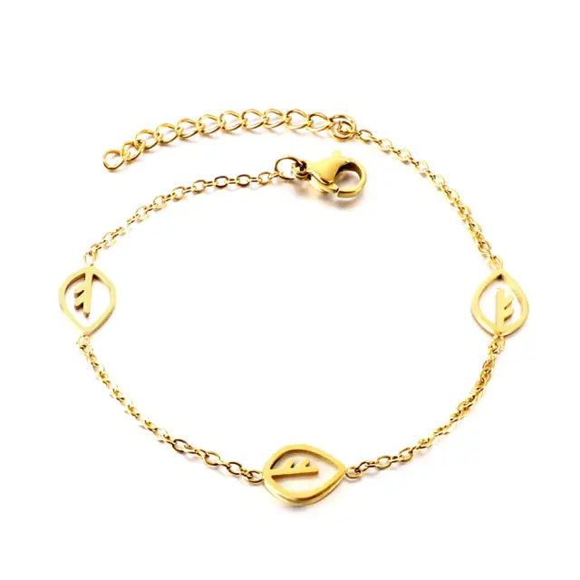 Three Leaf Chain 18K Gold Plated Bracelet - 17cm long x 10mm Leaves
