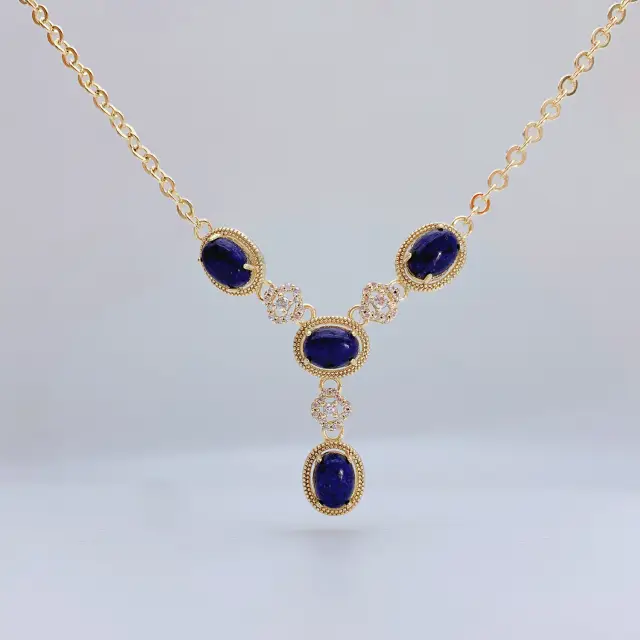 Blue and White Gem 18K Gold Plated Pendant 45cm Necklace