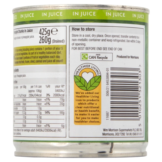 Morrisons Pineapple Chunks In Juice 425g