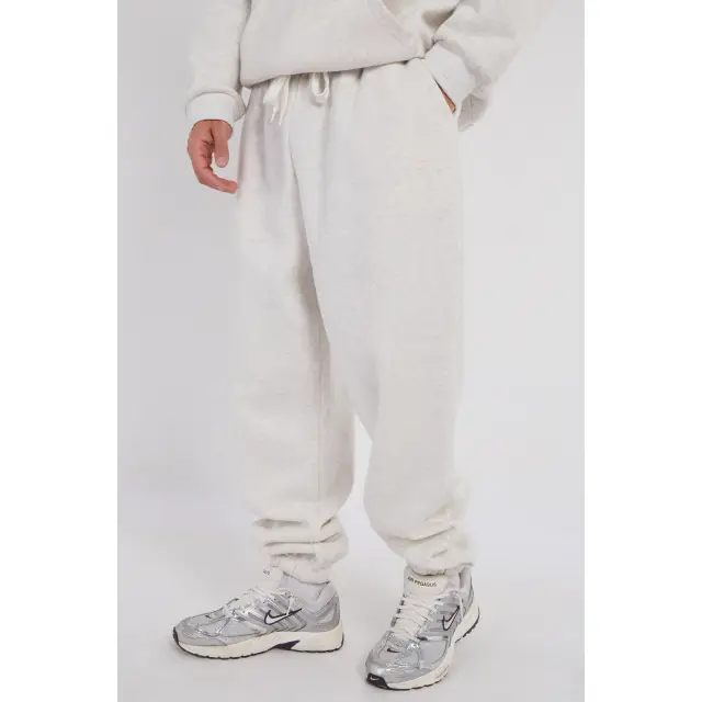 Third Avenue High-Rise Relaxed Fleece Joggers, Marl Grey, L Size