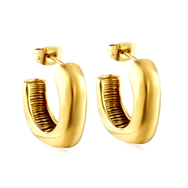 Open End Irregular Square Hoop 18K Gold Plated Earrings