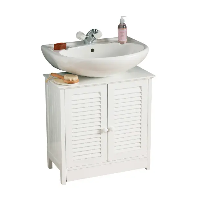 Shutter White Wood Under Sink Bathroom Cabinet