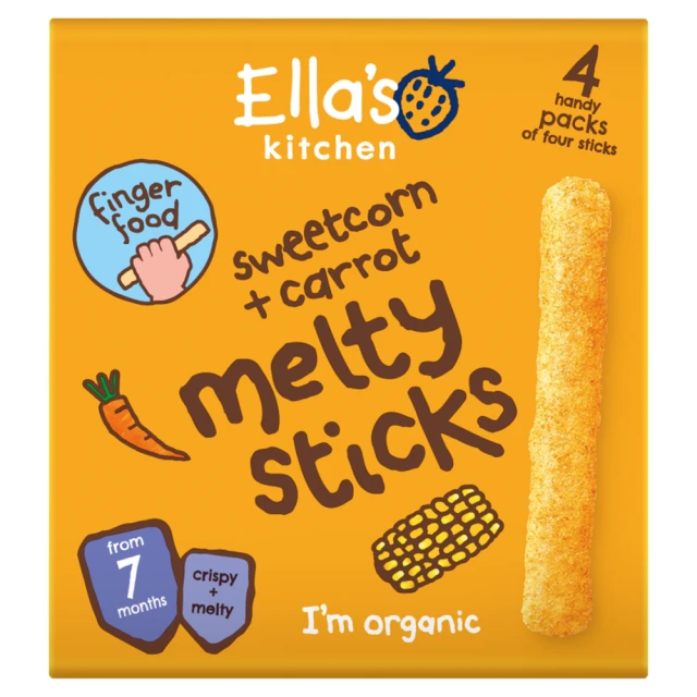 ELLA'S KITCHEN SWEETCORN + CARROT MELTY STICKS 4 X 6G