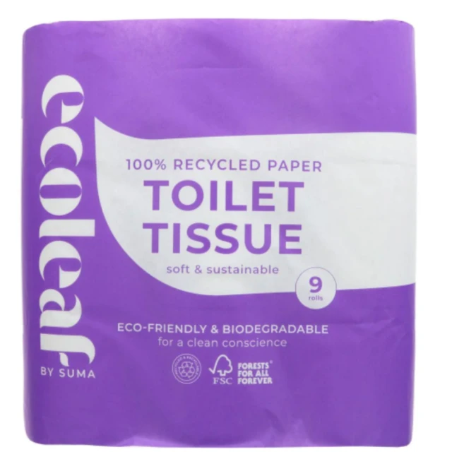 ECOLEAF BY SUMA - Toilet Tissue - 9 Pack - 100% Recycled, 2 Ply - 9 ROLLS