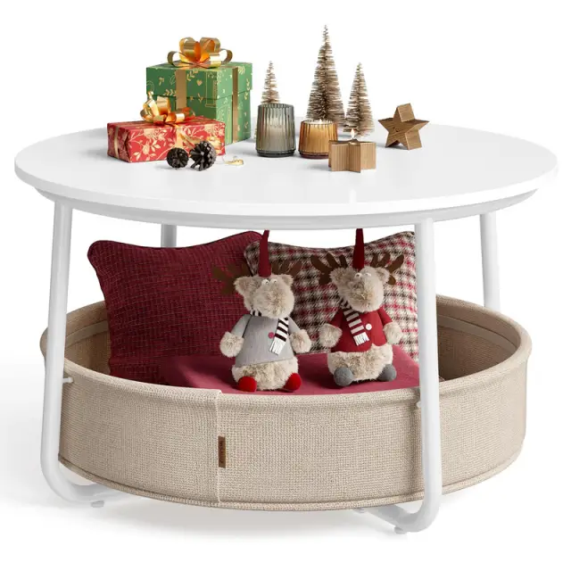 VASAGLE Coffee Table, Modern Style, 75x75x45cm, Matte White and Camel Brown
