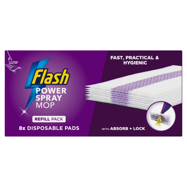 Flash Power Spray Mop Disposable Pad Refills, 8 Multi-Surface Pads