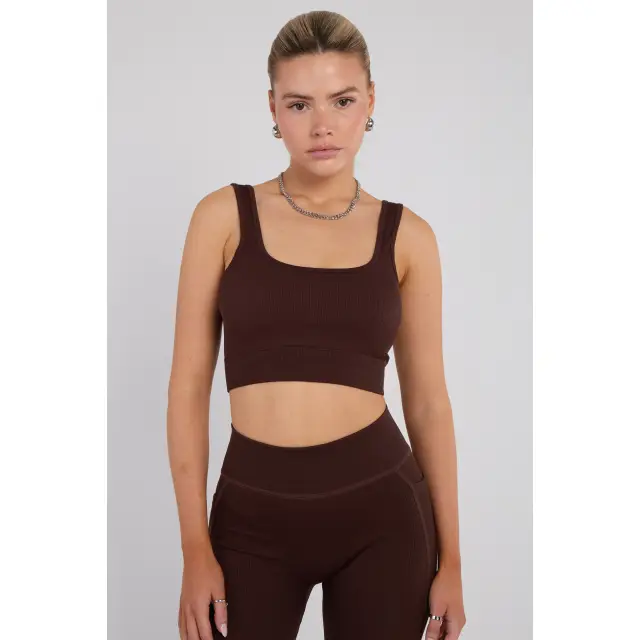 Third Avenue Seamless Fitness Bralette, Espresso Brown, XL Size