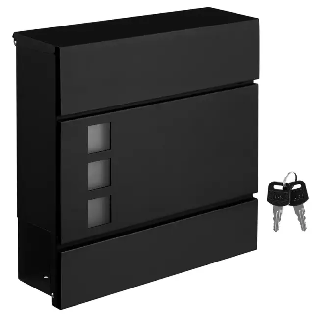 SONGMICS Mail Box, Lockable Wall-Mounted Post Letter Box with Newspaper Holder, 37x10.5x37cm, Black
