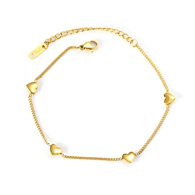 Four Heart Chain 18K Gold Plated Bracelet - 19cm long x 6mm Lovehearts