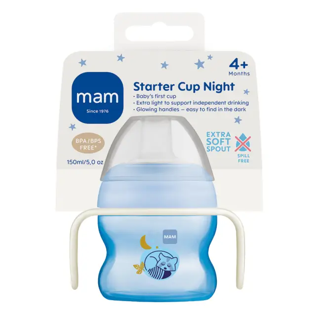 MAM Starter Cup & Glow Handles 150ml Blue