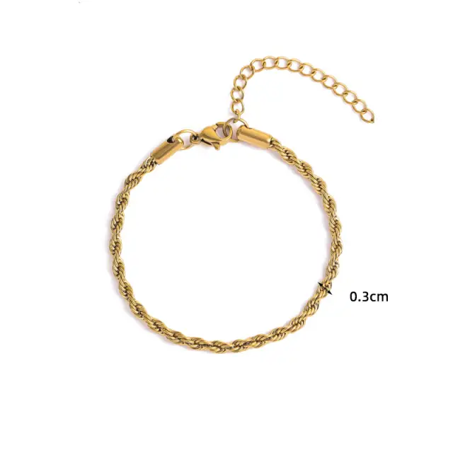 Twisted Rope Chain 18K Gold Plated 3mm Bracelet