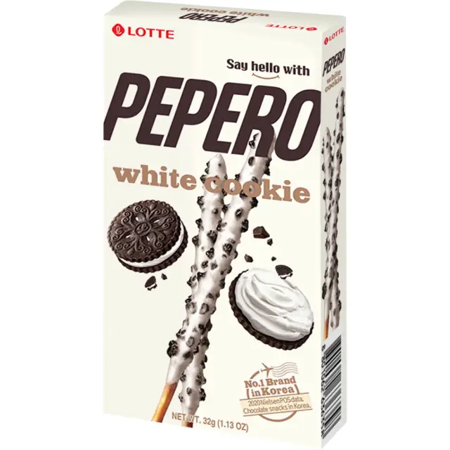 Lotte Pepero Biscuit Sticks with White Chocolate Cookies Coating 32g 乐天PEPERO白巧克力曲奇饼棒 32g