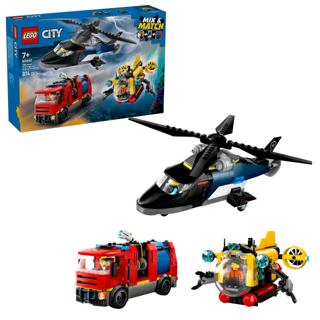 LEGO City 60462 Helicopter, Fire Engine & Submarine Remix Set