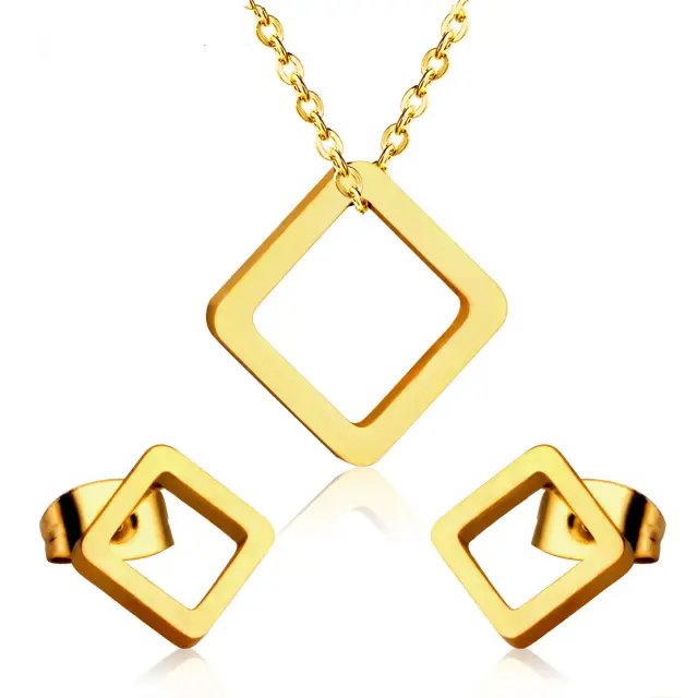 Open Rounded Square Set 18K Gold Plated Necklace and Earrings