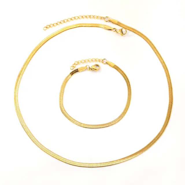 Flat Snake Chain 18K Gold Plated Bracelet and Choker Necklace Set