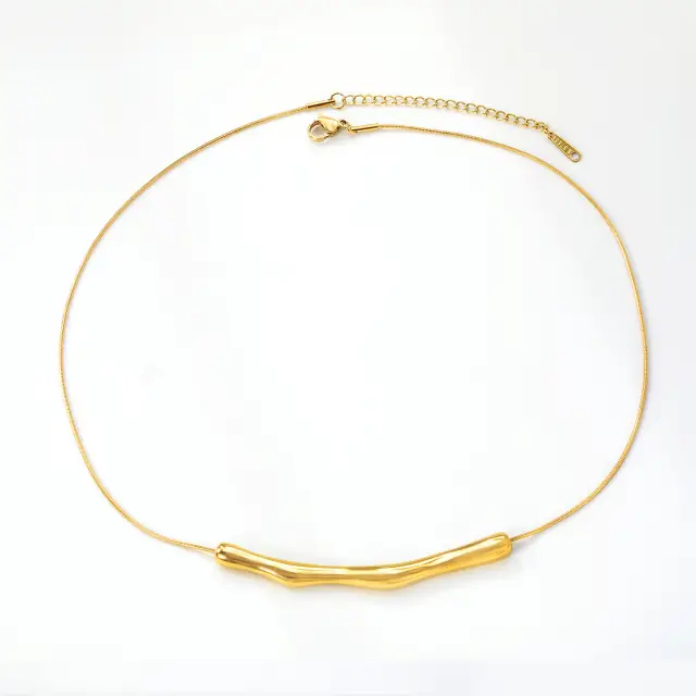 Wavy Bar Snake Chain 18K Gold Plated 40cm Necklace