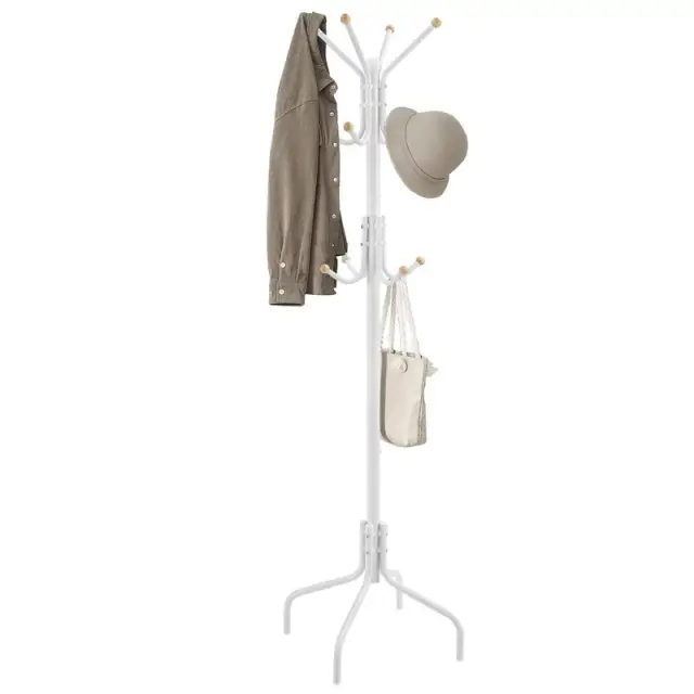 SONGMICS Coat Rack, with 12 Hooks, 4 Legs, 55x55x180cm, White