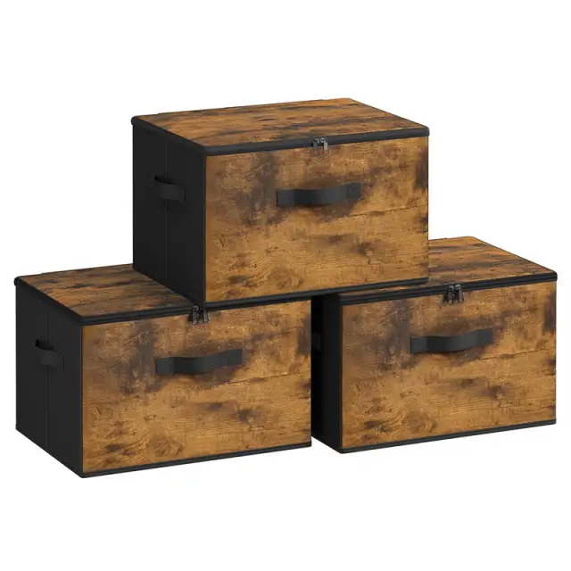SONGMICS Storage Box, Set of 3, 40x30x25cm,  Rustic Brown