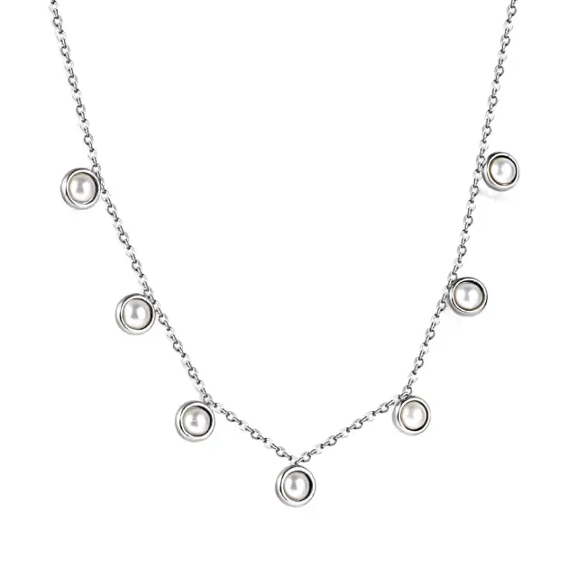 7 Half Dome White Pearl Chain Stainless Steel 40cm Necklace