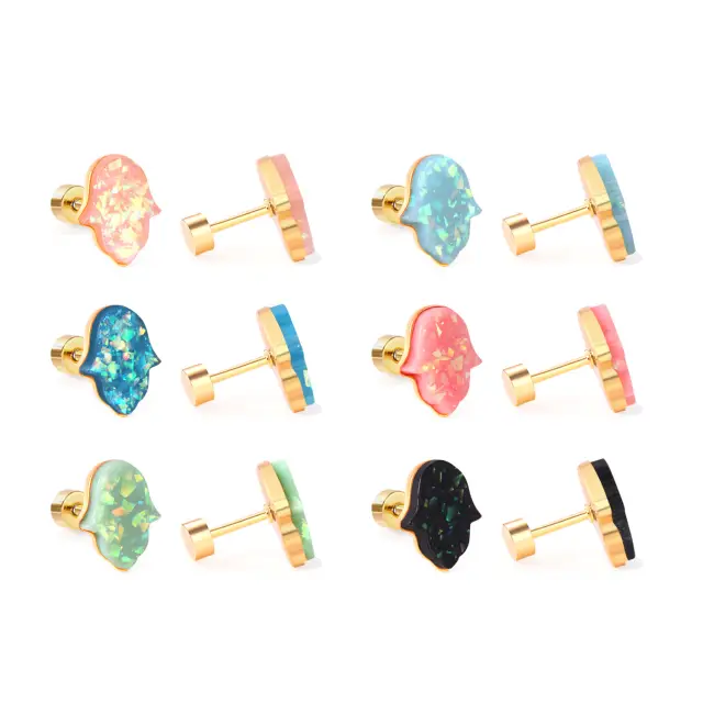 Mixed Colour Floral Shape 9mm Stones 18K Gold Plated Screw Studs