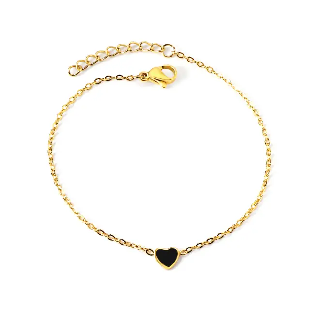 Black Loveheart 18K Gold Plated Bracelet - 17cm long x 7mm Loveheart