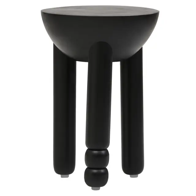 Walsa Black Finish Mango Wood Column Detail Round Side Table