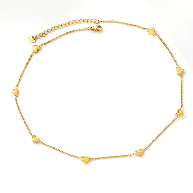 8 Heart Chain 18K Gold Plated 40cm Necklace