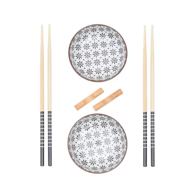 Jurado 6pc White Ceramic and Wood Sushi Set