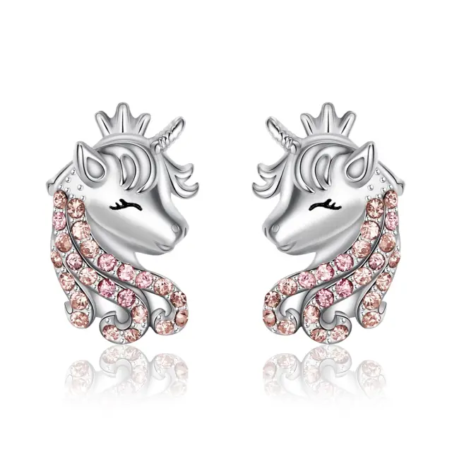 Unicorn Earrings for Girls, 925 Sterling Silver CZ Lucky Unicorn Stud Earrings Birthday Christmas Jewellery Gifts for Daughter Granddaughter
