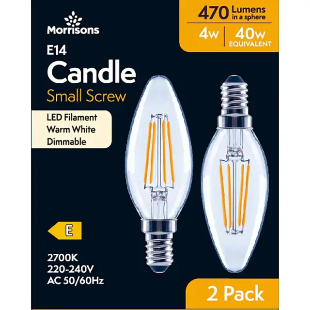 MORRISONS LED CANDLE 470 LUMENS SES 4W DIMMABLE 2PK