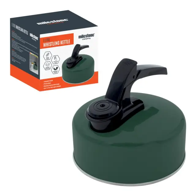 1L Aluminium Whistling Camping Kettle-Green
