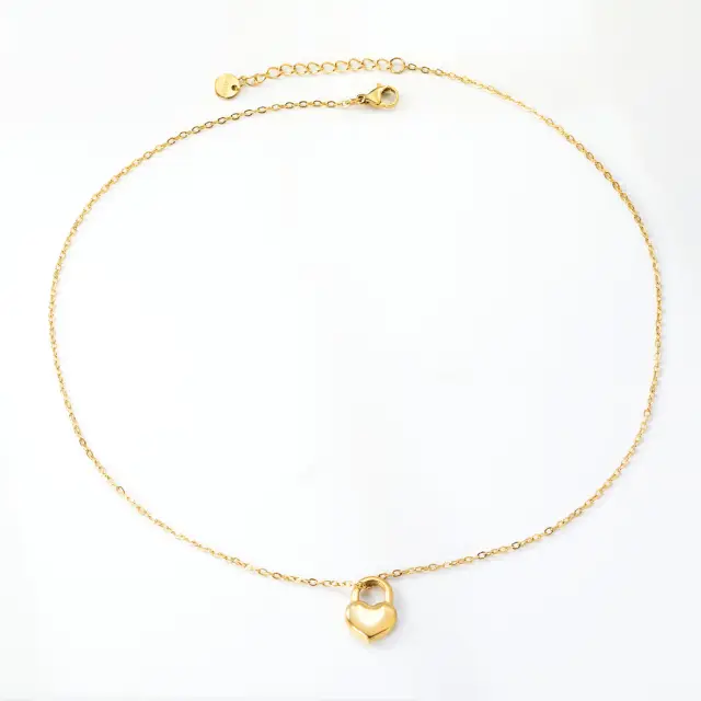 Heart Lock Pendant Chain 18K Gold Plated 40cm Necklace