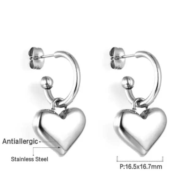 Dangle Loveheart Open Hoop Stainless Steel Earrings