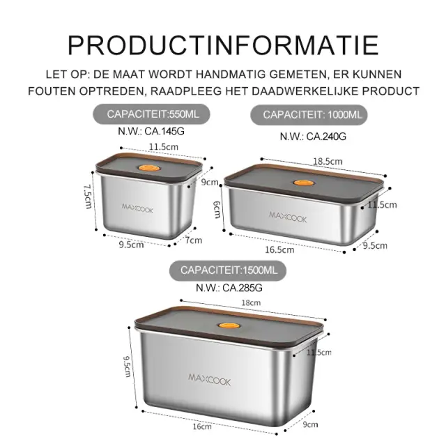 Maxcook Set of 4pcs 304SS Food Container MCFT1427