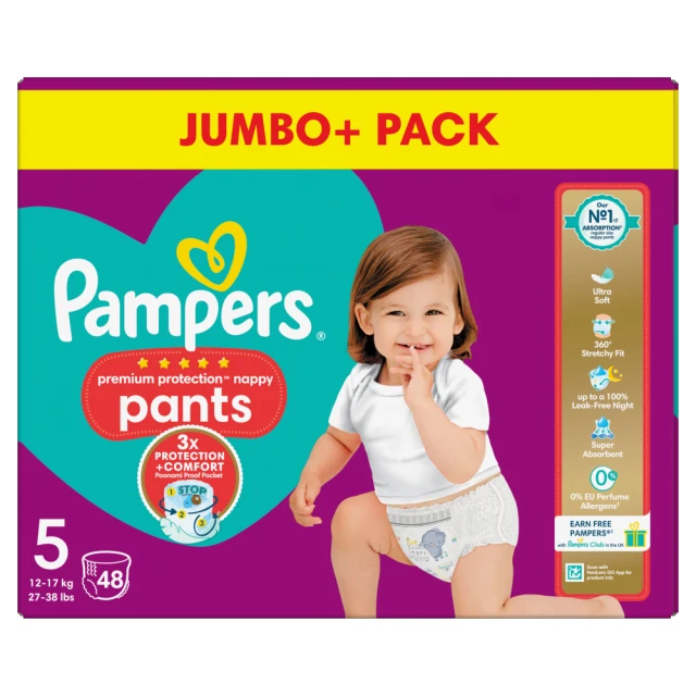  Pampers Pants Nappies Pull-On Size 5/Junior JP 48 Count