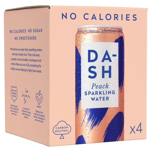 DASH Peach Infused Sparkling Water 4 x 330ml
