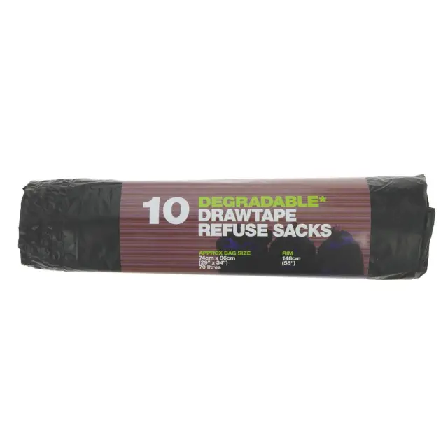 D2W - Refuse Sack Drawtape 70L - 100% Degradable, 74x86cm - 10 BAGS