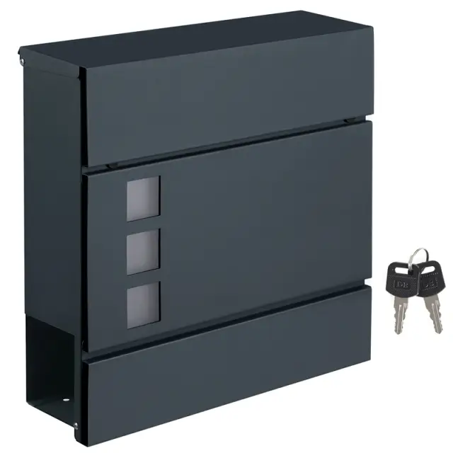SONGMICS Mail Box, Lockable Wall-Mounted Post Letter Box with Newspaper Holder, 37x10.5x37cm, Anthracite Grey 