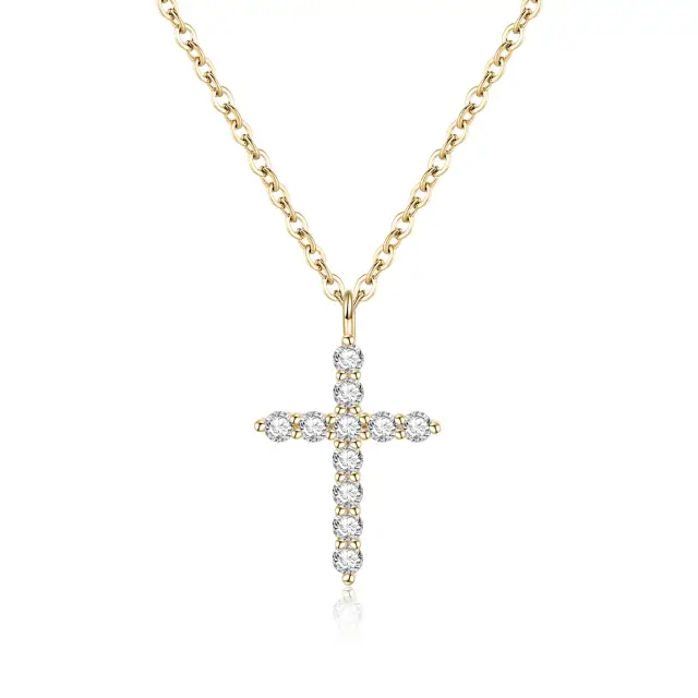 Ever Faith Dainty 14K Gold Cross Necklace for Women, 925 Sterling Silver Cubic Zirconia Tiny Cross Pendant Necklace Birthday/Mothers Day/Valentines Day/Christmas Jewellery Gift