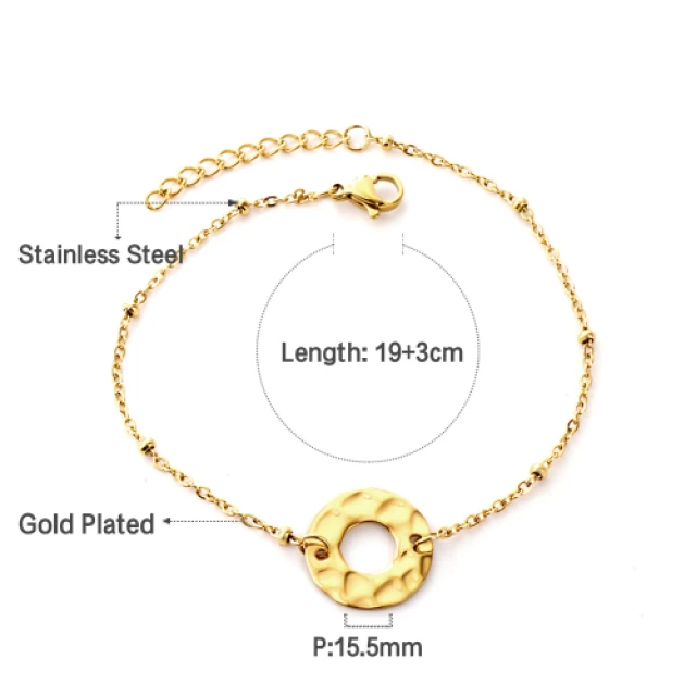 O-Round 18K Gold Plated Bracelet - 19cm long x 15mm O-Round