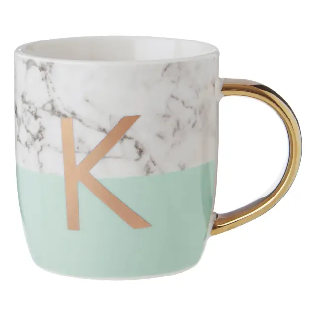 Frosted Deco Marble Effect and Pastel Green Monogram Mug, K
