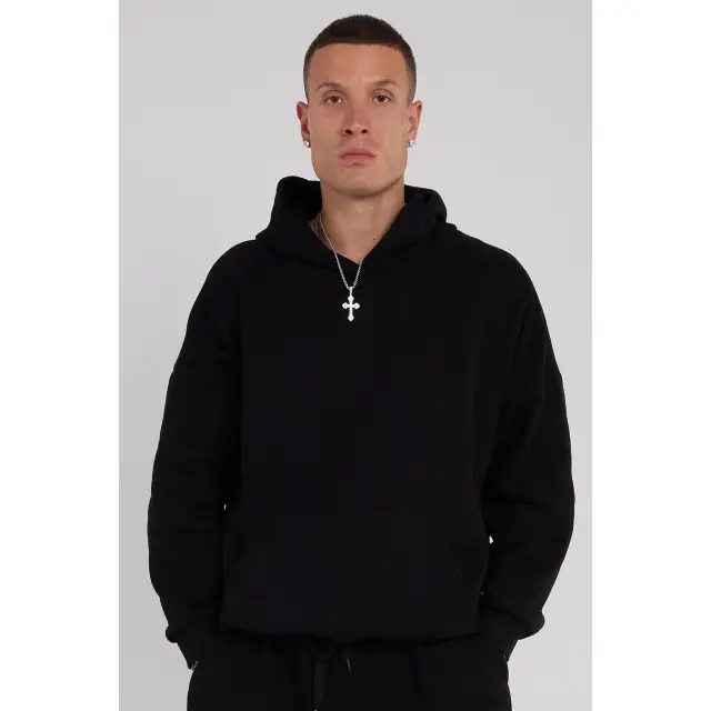 Third Avenue Oversized Fleece Pullover Hoodie, Black, XL Size