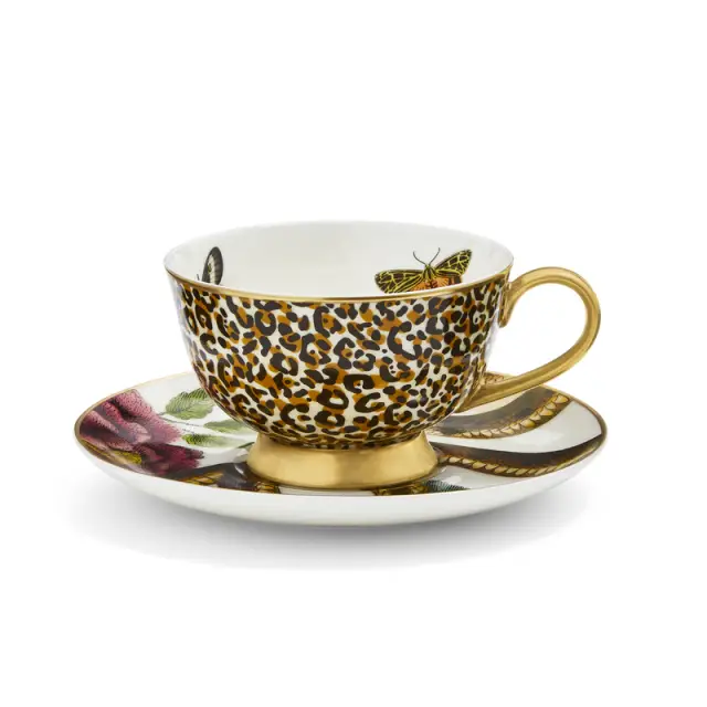 Spode Creatures of Curiosity Coupe Tea Cup and Saucer - Leopard/Snake