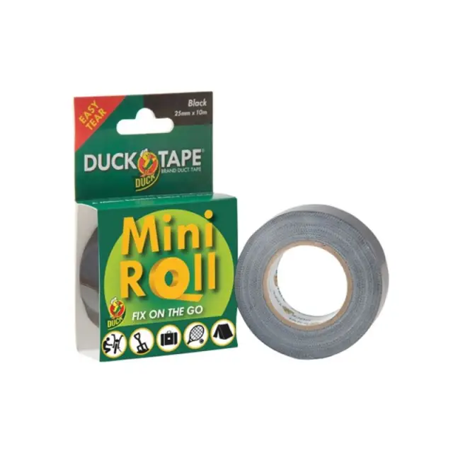 SHURTAPE DUCK TAPE BLACK MINI ROLL 25MM X 10M