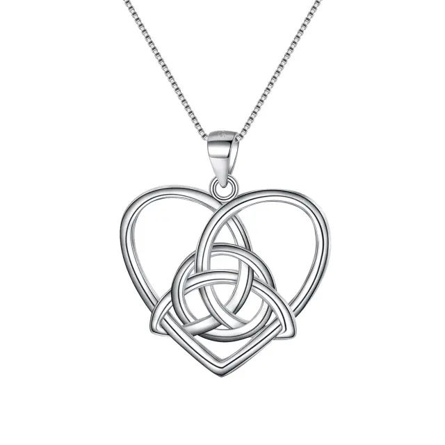 Ever Faith Women's 925 Sterling Silver Good Luck Triangle Celtic Knot Love Heart Pendant Necklace Jewelry Gift for Mom