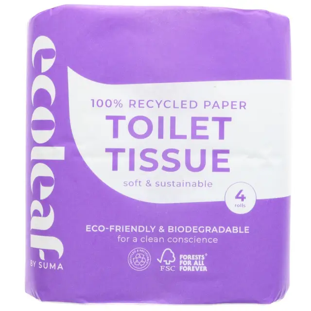 ECOLEAF BY SUMA - Toilet Tissue - 4 Pack - 100% Recycled, 2 Ply - 4 ROLLS